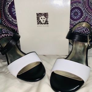Anne Klein black and white strap heels